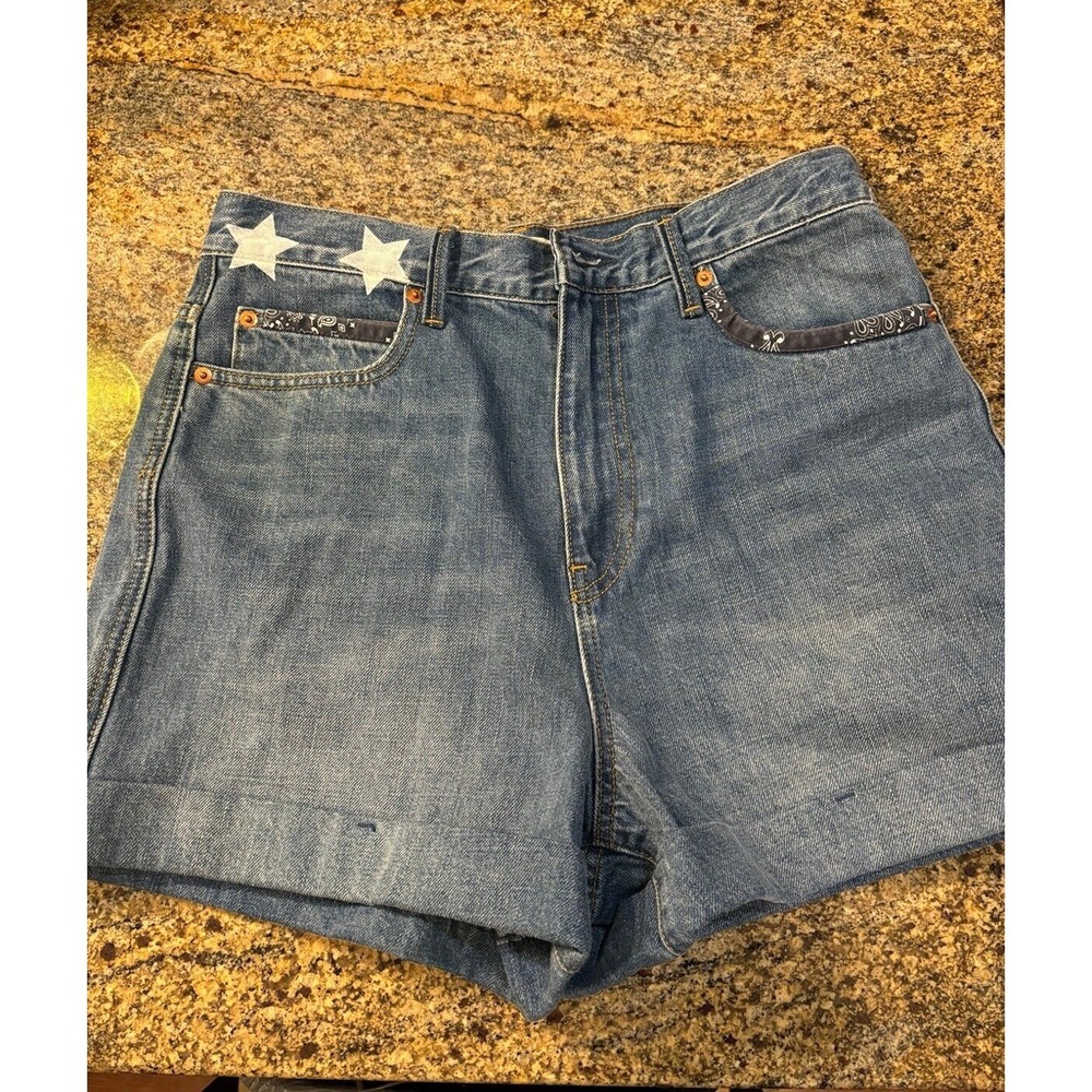Gap Womens Jean Shorts Size‎ 30 Tall Blue Denim Cotton Star Print High Rise